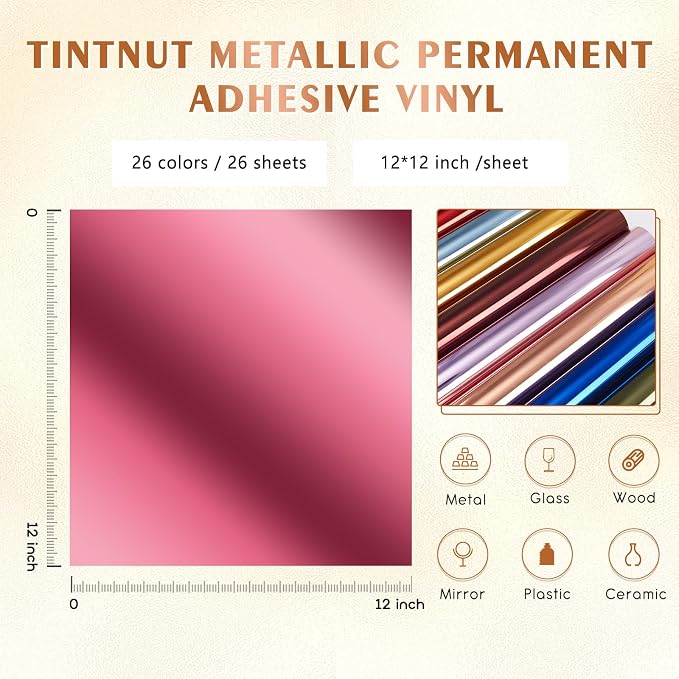 Tintnut Holographic Permanent Vinyl 12x12in 26 Pcs Metallic Adhesive Vinyl |