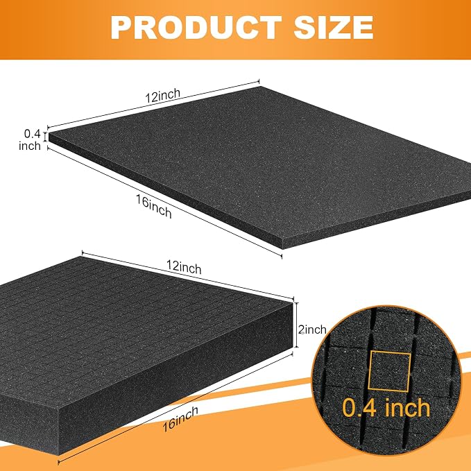 Eunice 4Pcs 16 x 12 x 0.4 Inch Polyurethane Foam Sheets & 4Pcs 16 x 12 x 2 Inch