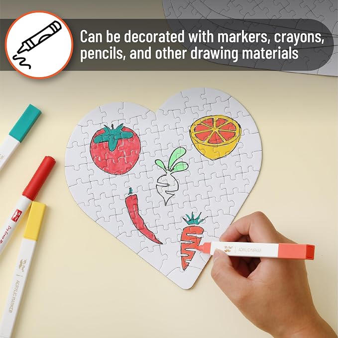 Mr. Pen- Blank Puzzle, 10 Pack | 48-Piece Rectangle & 75-Piece Heart Shaped All