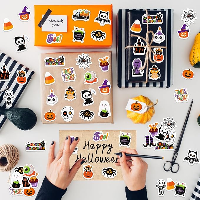 300Pcs Halloween Foam Stickers, Self-Adhesive Ghost Pumpkin Spider Stickers