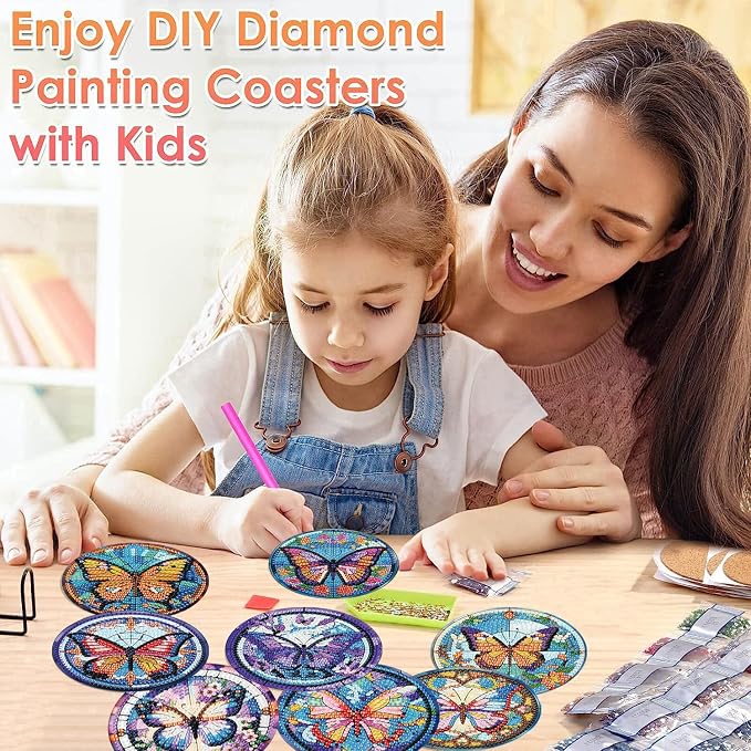 ijbnhd 8 Pcs Butterfly Diamond Painting Coasters Kits