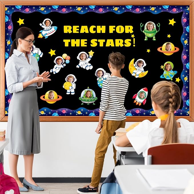 120pcs Outer Space Theme Cutouts Back to School Bulletin Board Decorations