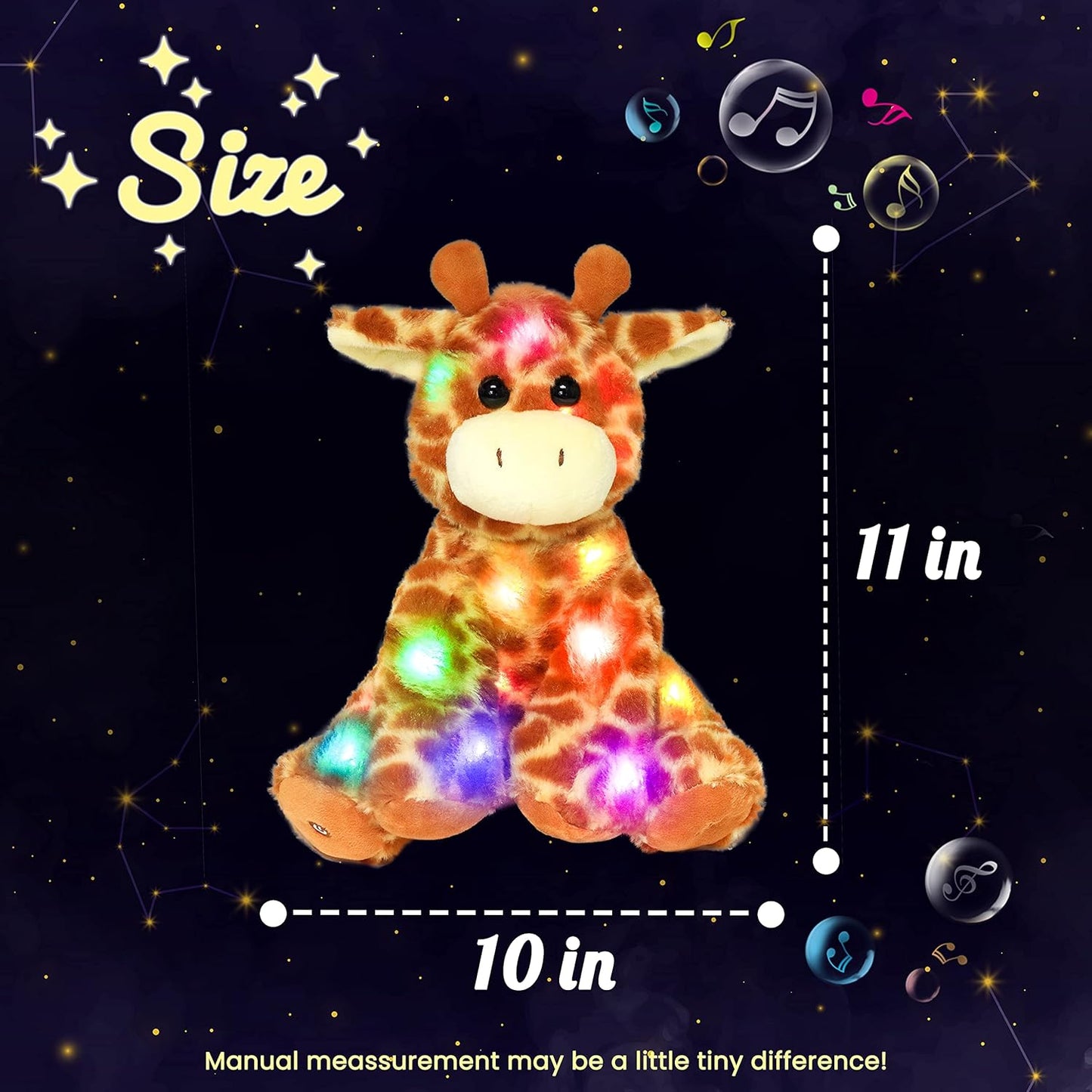 Hopearl LED Musical Stuffed Giraffe Lighting Up Singing Plush Toy Adjustable Volume Lullaby Animated Soothe Birthday Festival for Kids Toddlers Boys Girls, Orange, 11''