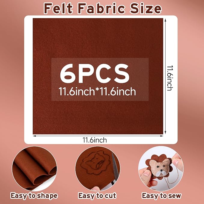 HaoFeiJH 6 Pcs Soft Brown Felt Fabric Sheets