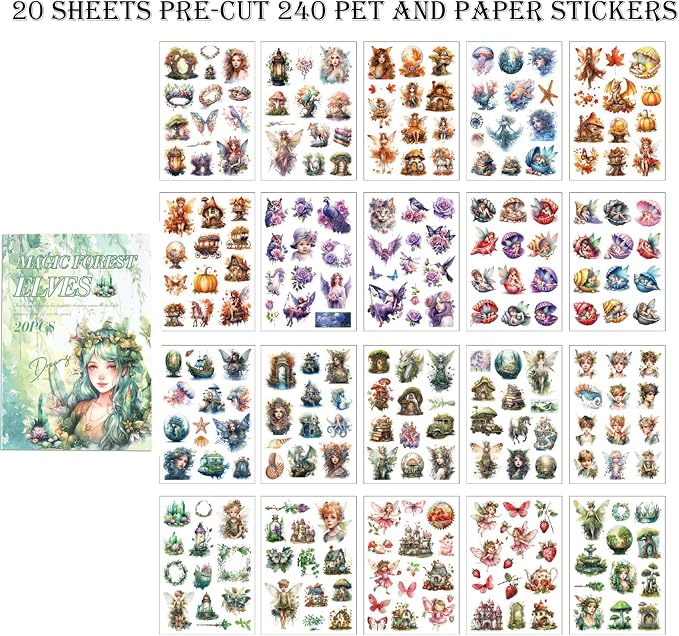Scrapbook Fantasy Stickers 20 Sheets 240 Pre-Cut Washi Stickers