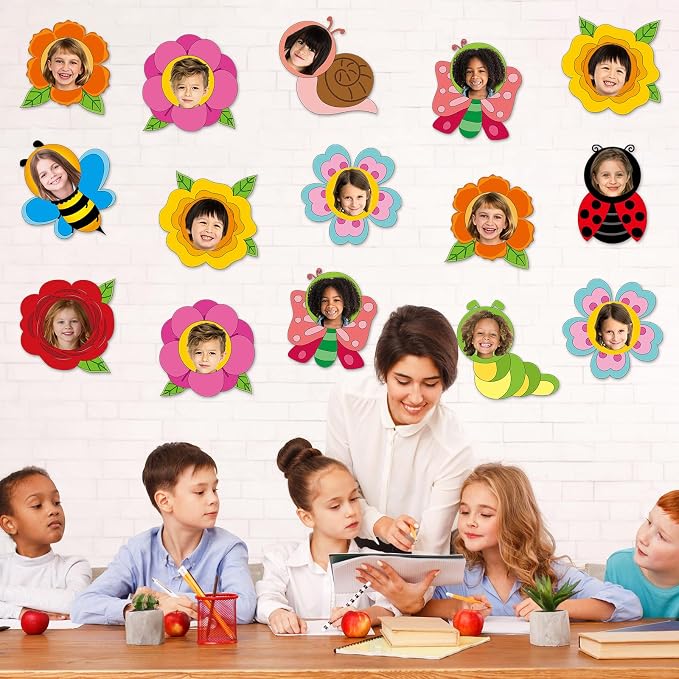 60pcs Summer Flower Theme Cutouts Flowers Bulletin Board Decorations Colorful