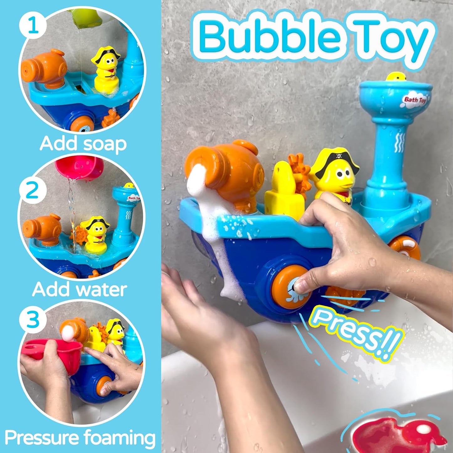 Interactive Bath Toy Duck Boat Baby Bathtub Toys for Toddlers 1-3,Toddlers Bathtub Toys for Kids Ages 4-8 for Girl boy