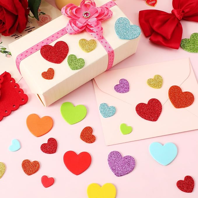 600Pcs Glitter Foam Heart Stickers Valentines Day Love Sticker | 3 Sizes