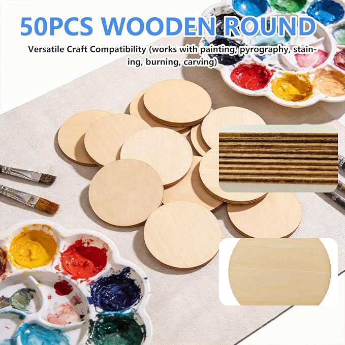50PCS Wooden Round, Made of Basswood, 4 Inch Unprocessed Wood Pieces, Natural