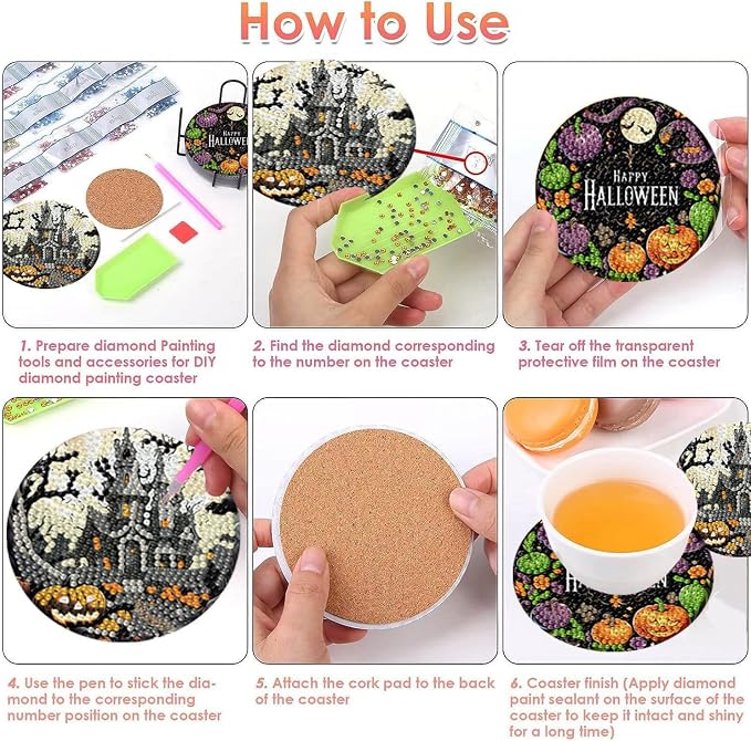 8 PCS Halloween Diamond Art Coasters Kits Diamond Painting Coaster | Diamond