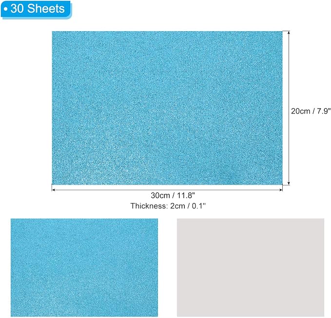 PATIKIL 30Sheets Light Blue EVA Glitter Foam Sheet 11.8 x 7.9 Inch 2mm Thick