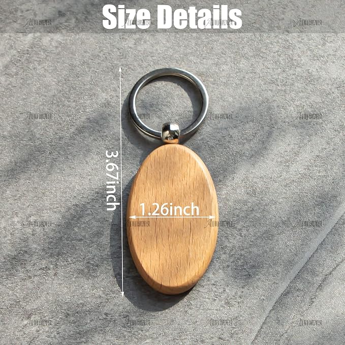 AUEAR, Blank Wooden Key Chain Wood Keychain Key Ring Key Tags Personalized EDC