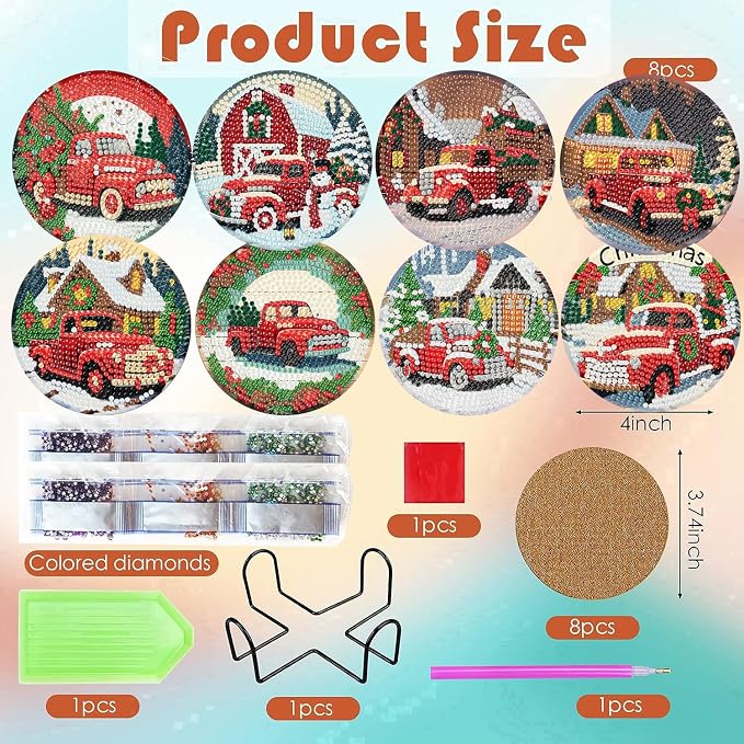 ijbnhd 8 PCS Christmas Diamond Art Coasters Kit