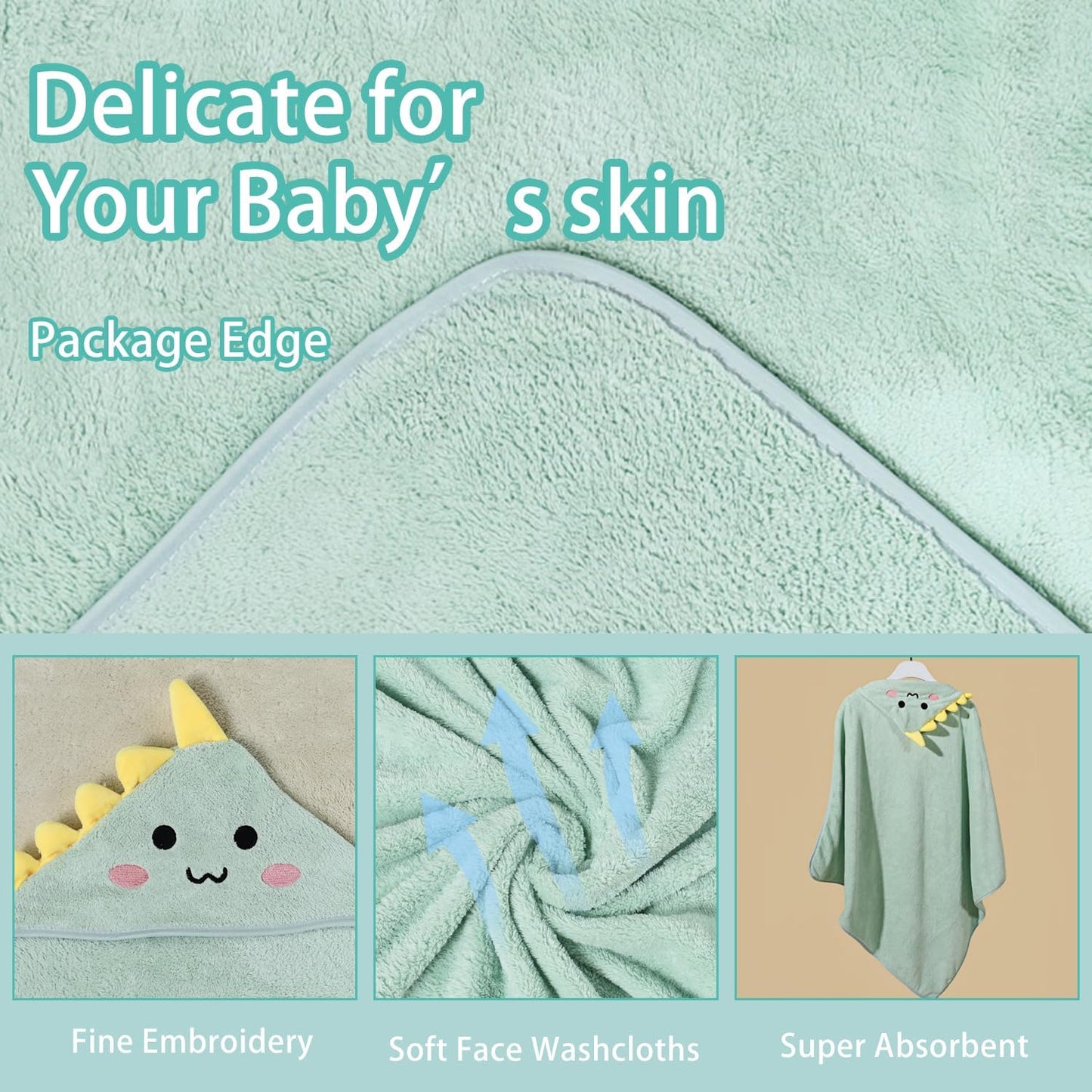 2 Pcs Baby Hooded Towels,31 x 31 in Baby Washcloths, Infant Super Soft Baby Bath Towels with Hood for Toddlers1-3,Highly Absorbent Viscose Hooded Towel for Boys, Girls, Newborn Essentials