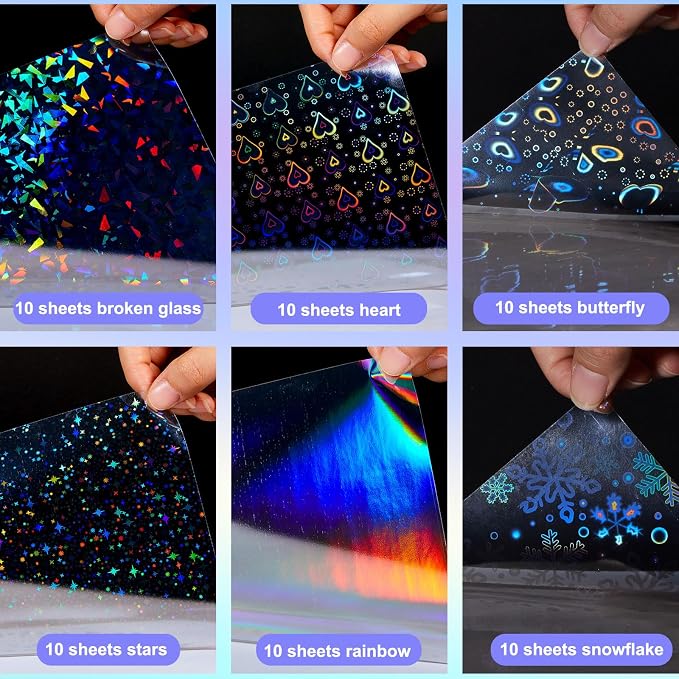 Nezyo 60 Sheet Holographic Laminate Sheet Clear Glitter A4 Size Vinyl Sticker
