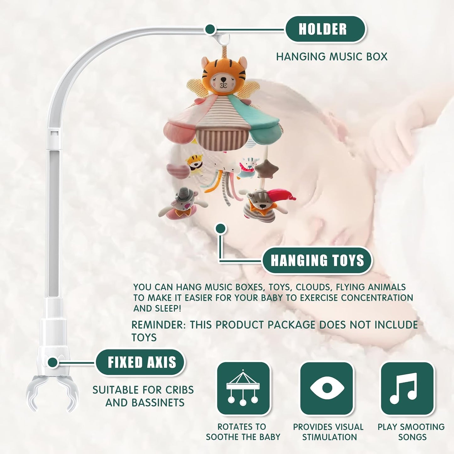 23 inches DIY Baby Crib Mobile Arm,Mobile arm for Crib,Nursery Mobile arm,Baby Mobile Hanger, The Claw Part Can be Adjusted Width，DIY Toy Decoration