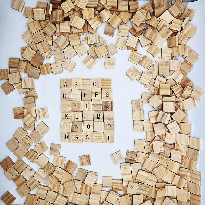 XYSMZM 100 Pcs Wood Blank Letter Tiles, Unfinished Wood Pieces | Wooden Blank