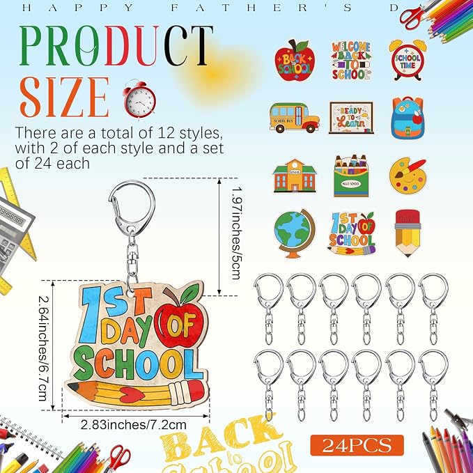 RattanView 24 Pcs Back to School Craft Color Your Own Keychains Diy Craft