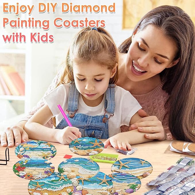 ijbnhd 8 Pack Diamond Art Coasters Kits Ocean | Diamond Painting Coasters Kit
