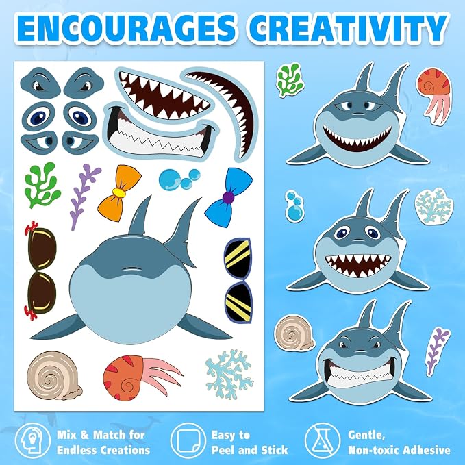Aowplc 42 Pcs Ocean Animals Make-a-Face Sticker Sheets