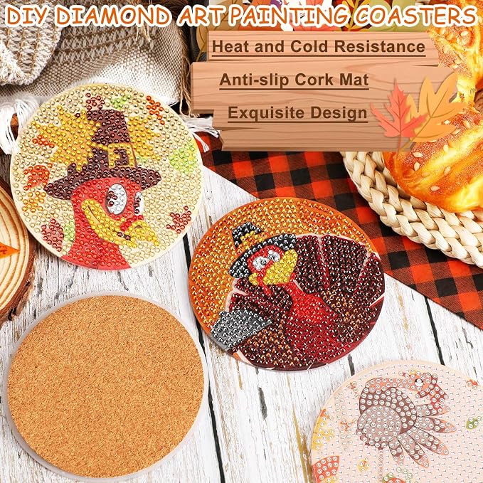 UPINS 8Pcs Fall Diamond Art Coasters