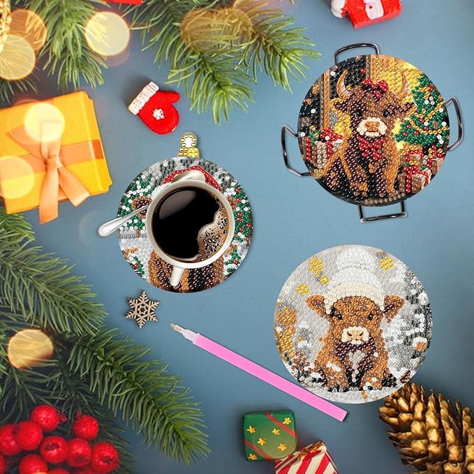 Axquilon 8 Pcs Christmas Diamond Art Coasters Kit