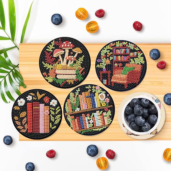 8 Pcs Bookshelf Diamond Art Coasters Kit