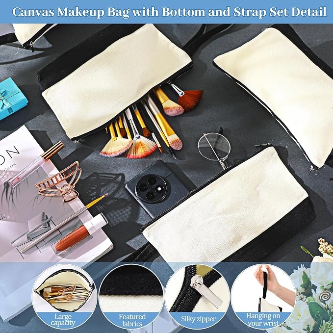 Silkfly 30 Pcs Cotton Canvas Makeup Bags Cosmetic Zipper Bags 10.2 x 5.5 x 2''