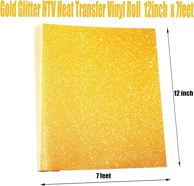 Gold Glitter Heat Transfer Vinyl Rolls Gold Iron HTV Vinyl 12inch x 7feet Iron