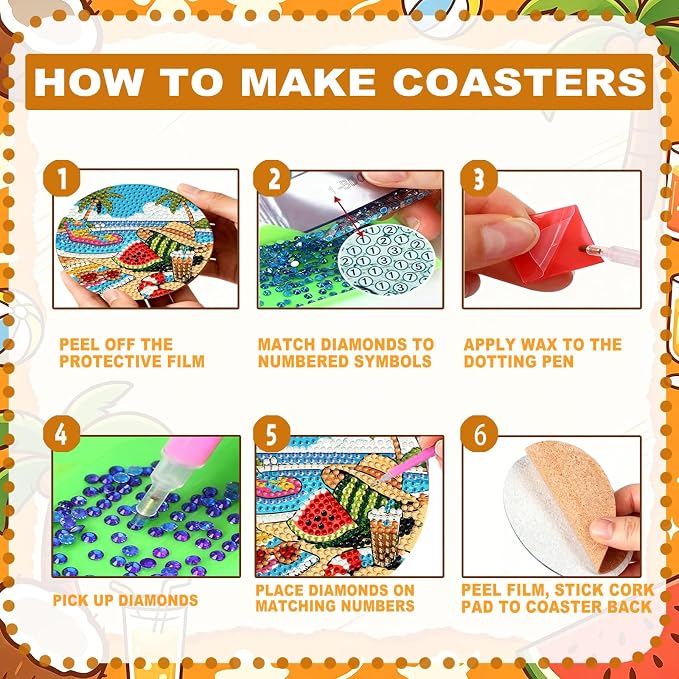 8-Pack Diamond Art Coaster Kit