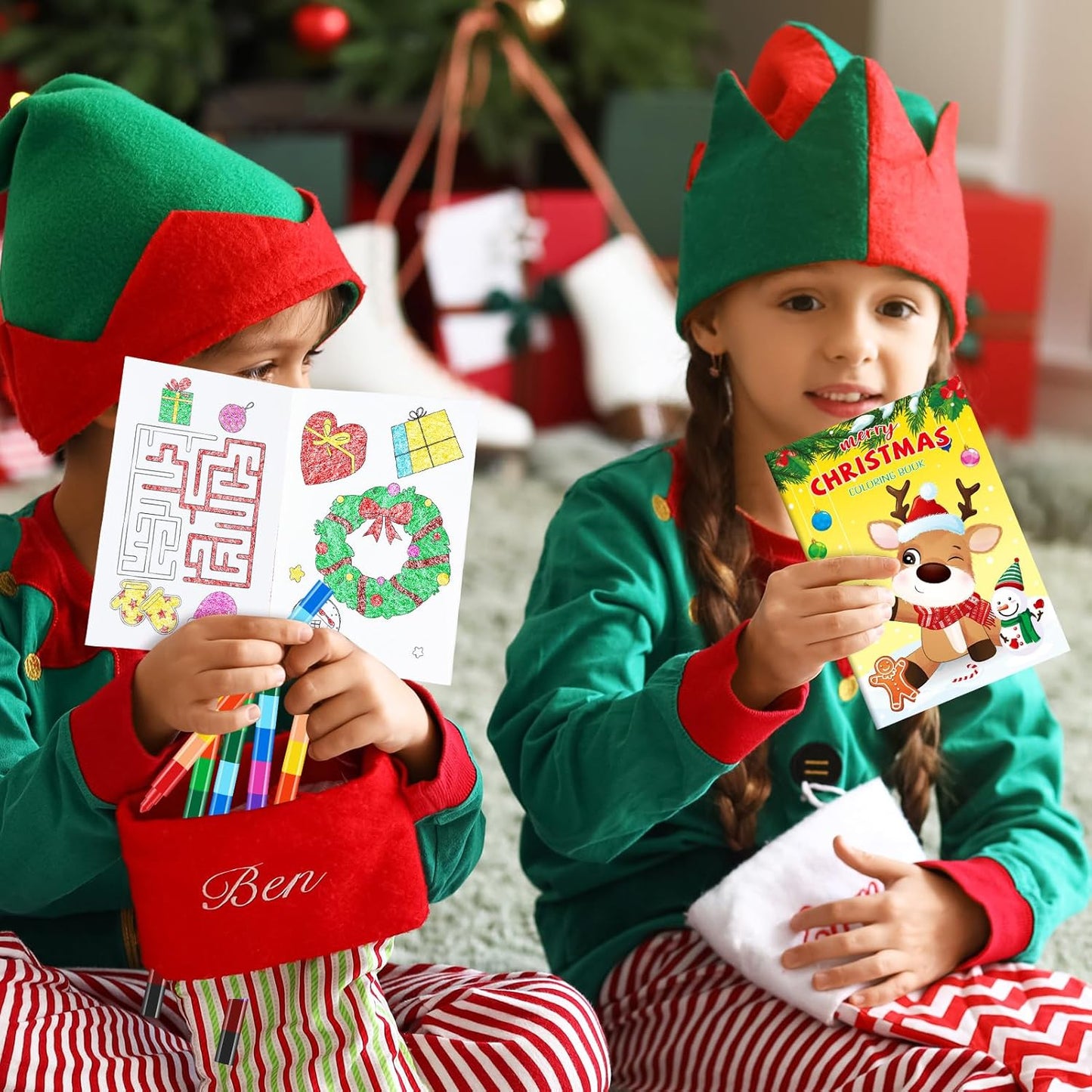 BenLouis 12 Christmas Mini Coloring Books Kids with 12 Stacking Crayons Christmas Theme Party Favors Small Activity Books Bulk for Kids Holiday Party Gift Goodie Bag Stuffers