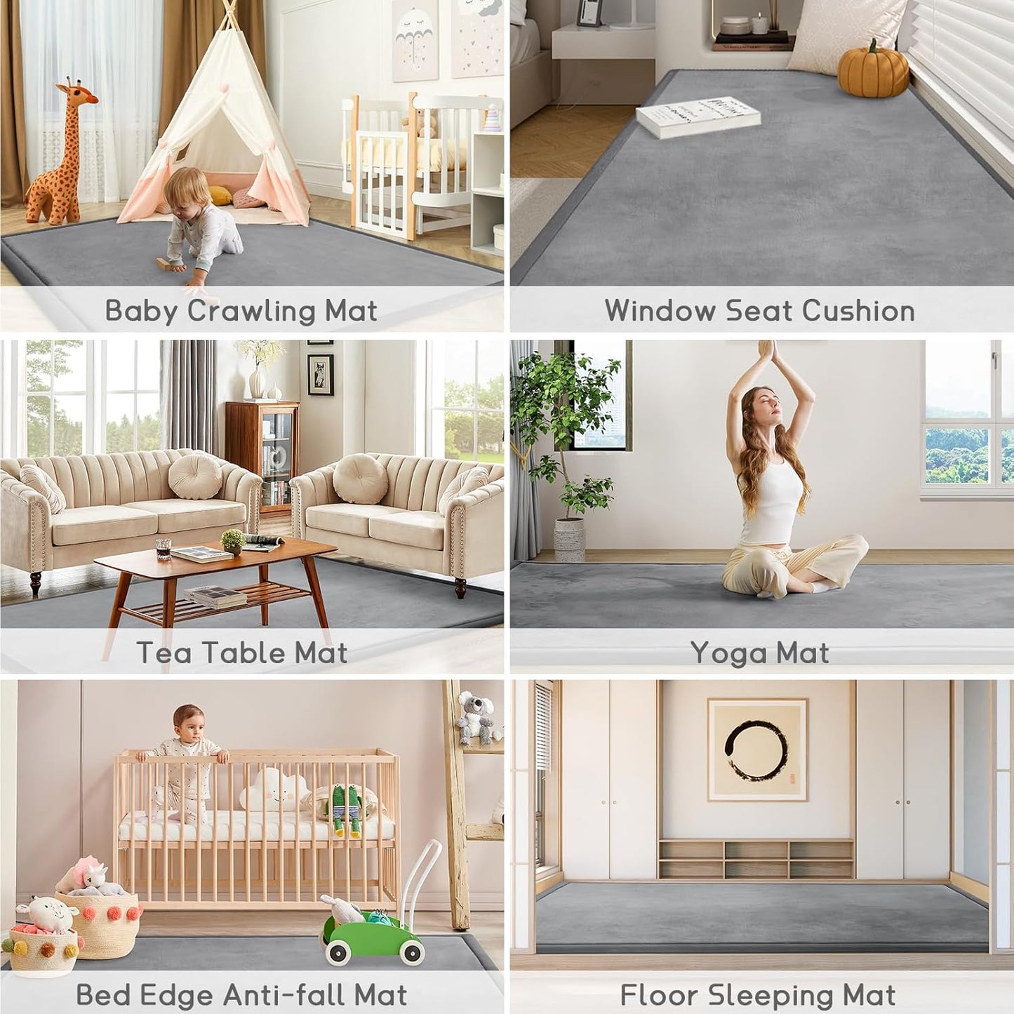 Baby Play Mat for Floor Tummy Time Mat Nursery Muscle Area Rug Playroom Rug Tatami 47"*47" Memory Foam 1.3" Thick Crawling For Babies,Toddlers, Infants, Kids,Floor(Grey)
