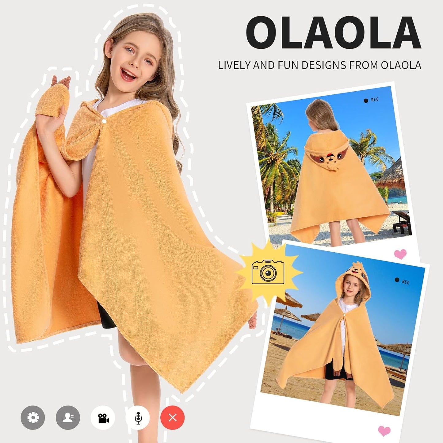 OLAOLA Sloth Hooded Towel for Kids 3-12 Years, 28" x 53" Soft Thick Absorbent Beach Towels, Toddler Bath Towel Wrap Swim Pool Towels Poncho for Boys Girls