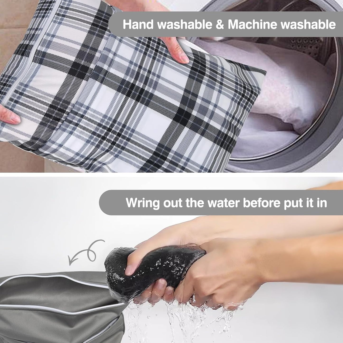 2pcs Cloth Diaper Wet Dry Bags Waterproof Reusable with Two Zippered Pockets Travel Beach Pool Daycare Soiled Baby Items Yoga Gym Bag for Swimsuits or Wet Clothes- Plaid
