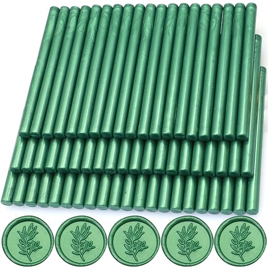 60pcs Wax Seal Sticks, Pine Green Sealing Wax Sticks, HOSEALING Glue Gun Wax