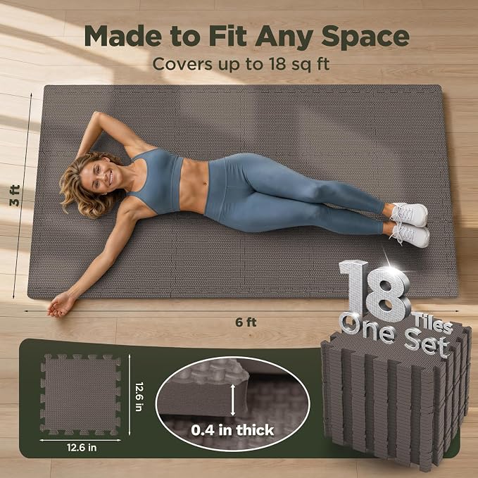AIRHOP 18 PCS Gym Floor Mat, EVA Foam Puzzle Gym Mat, High-Density Interlocking