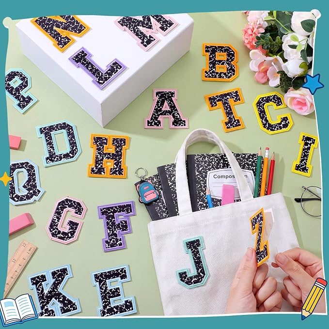 WILLBOND 52 Pcs Back to School Composition Poster Board Alphabet Patches 2.8