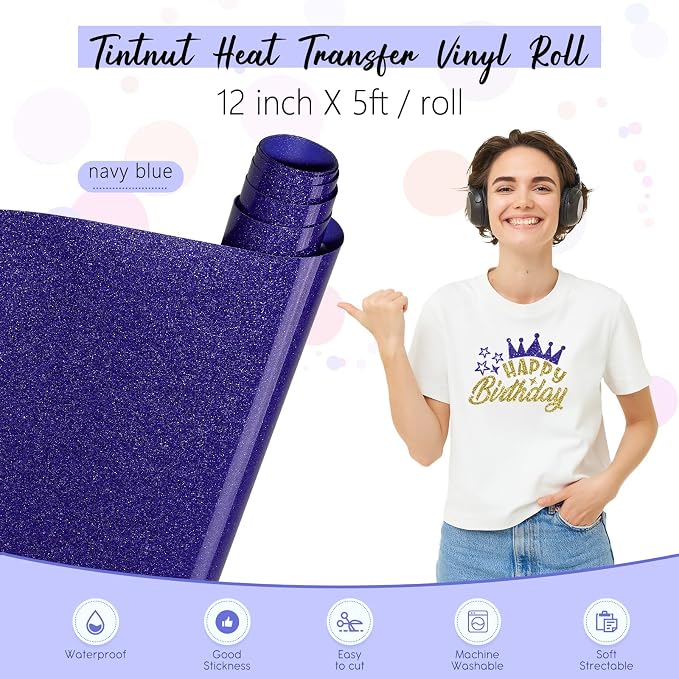 Tintnut Royal Blue Heat Transfer Vinyl Roll, easy cut & weed, stretch washable