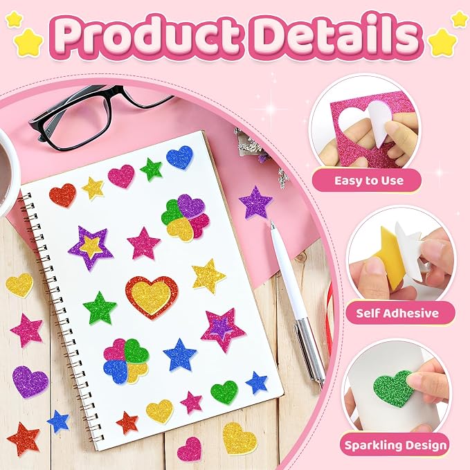 750Pcs Foam Stickers, Colorful Foam Shape Stickers Self Adhesive Star Heart