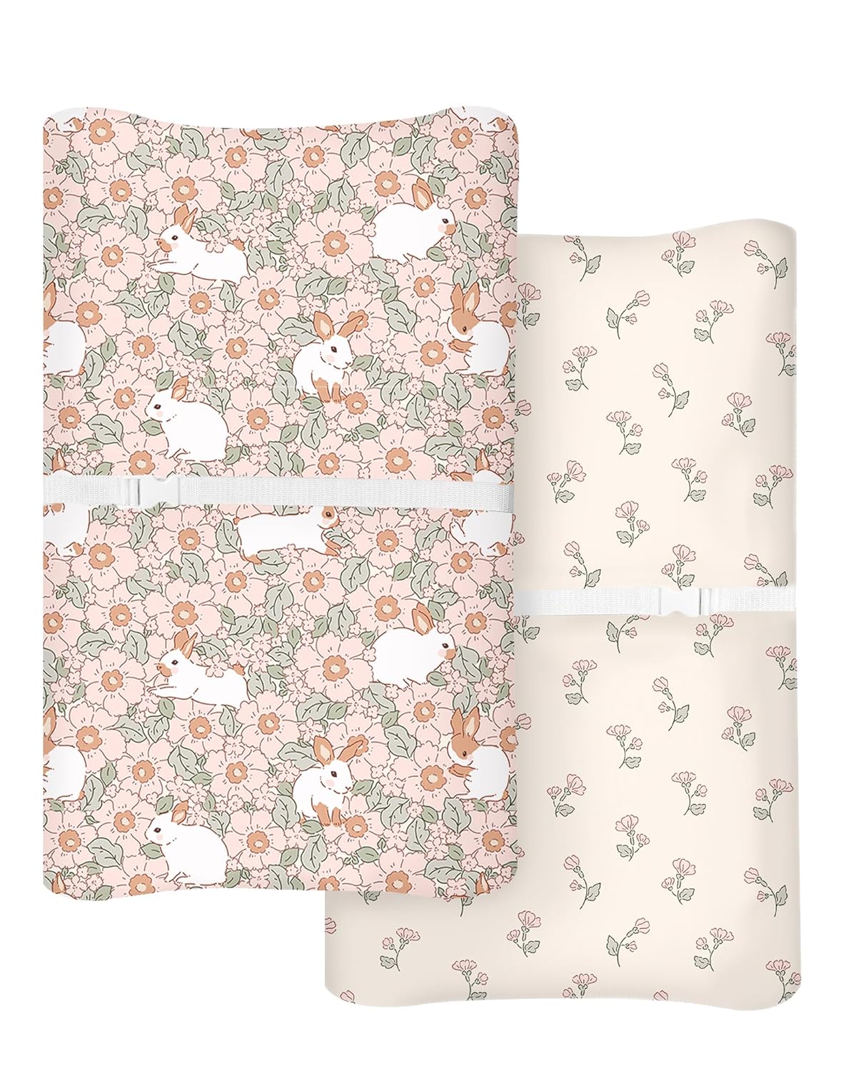 Changing Pad Cover for Baby Boys Girls 2 Pack, Fits Standard 32”×16” Changing Table Pads, Silky Breathable Stretch Knit, Machine Washable (Bunny Garden)