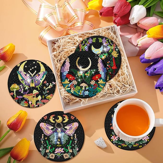 EWJRNSF 10 PCS Butterfly Diamond Art Coasters Kit