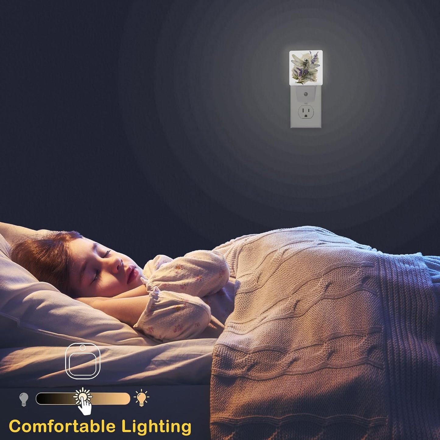 Dragonfly Watercolor Night Light with Dusk to Dawn Light Sensors, Plug-in Wall Led Night Lights, Energy Efficient Lamp for Bedroom/Bathroom/Kitchen/Hallway/Stairs