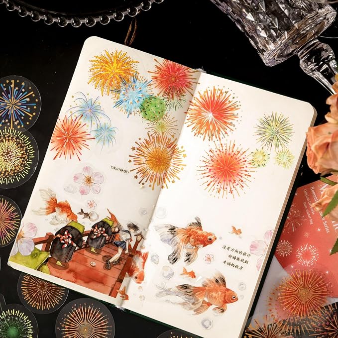 Yoksas 180Pcs Gold Foil Fantasy Fireworks Stickers Set