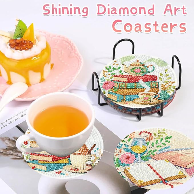 Benjenes 8 PCS Diamond Art Coasters Kits Book Diamond Painting Coaster |