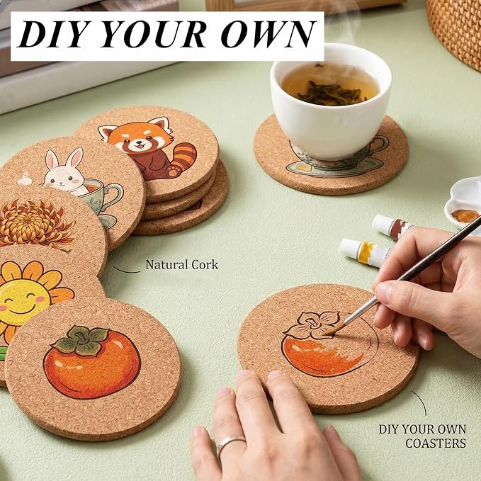 Tebery 20 Pack Cork Coasters Round, 3.9" Bar Coasters