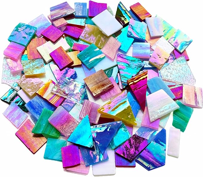 Iridescent Mosaic Glass Pieces Stained Glass Sheet Scraps