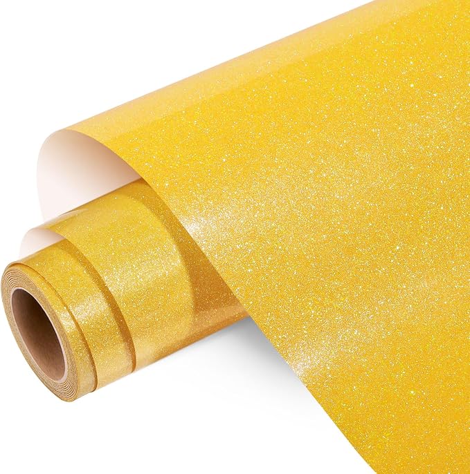 WRAPXPERT Yellow Glitter HTV Heat Transfer Vinyl Roll, Holographic Glitter HTV
