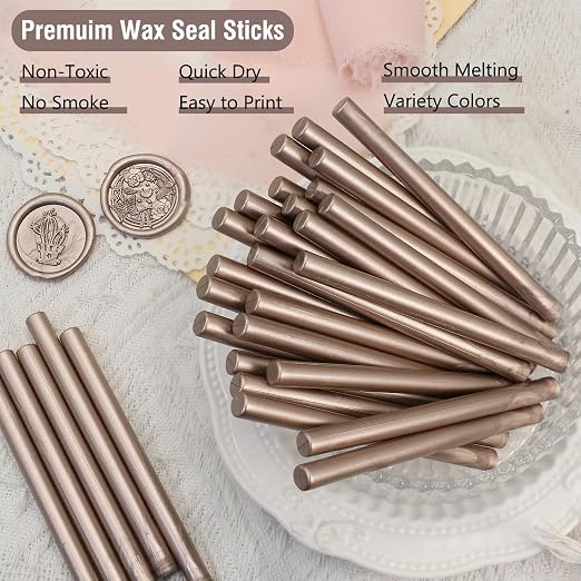 60pcs Wax Seal Sticks with Glue Gun Kits, Champagne Gold Sealing Wax Sticks