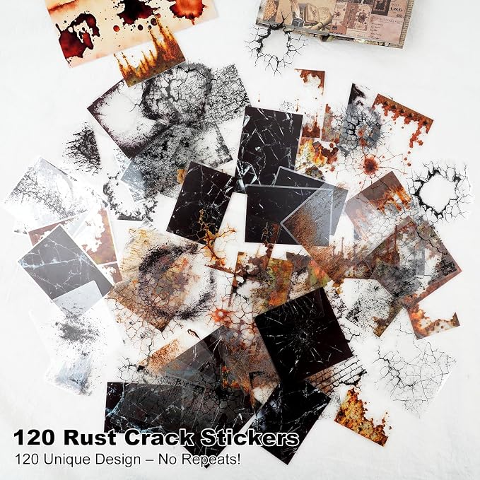 120PCS Rust Cracking PET Stickers – Transparent Vintage-Style Rust Crack Wall