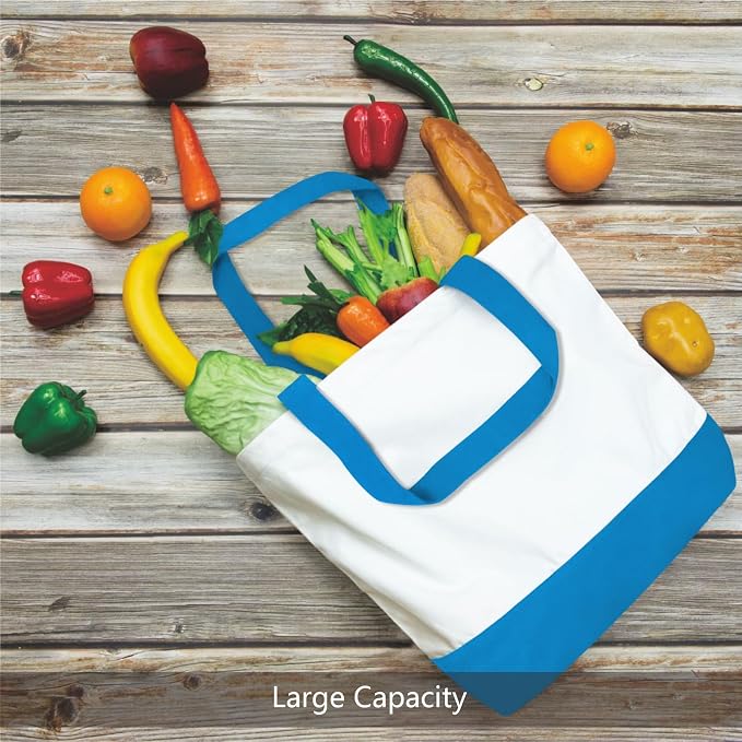TOPDesign 3-Pack Super Strong Large 12oz Cotton Canvas Tote Bags, Reusable
